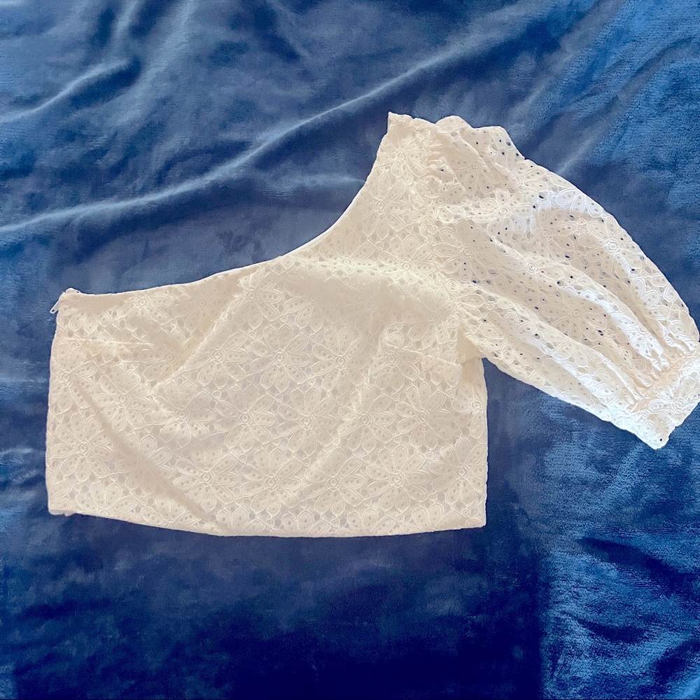 TOPSHOP floral lace one armed crop top size UK 14 US10